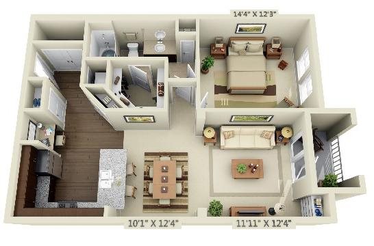 1 bedroom 1 bath Floor Plan Newport - Creekstone at RTP 1 bedroom 1 bath Floor Plan Newport - Creekstone at RTP